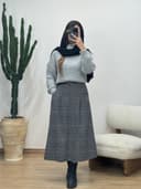 دامن چارخونه پشمی همراه کمربند  کد 12191